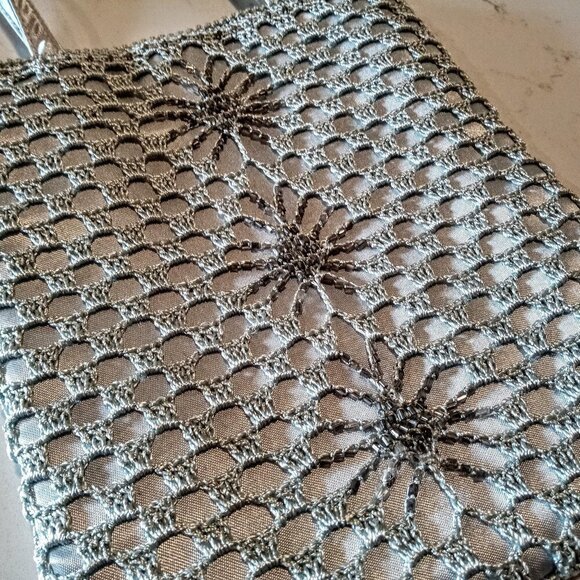 Signature Club A Silver Grey Satin Beaded Cross Body Bag - Picture 2 of 7